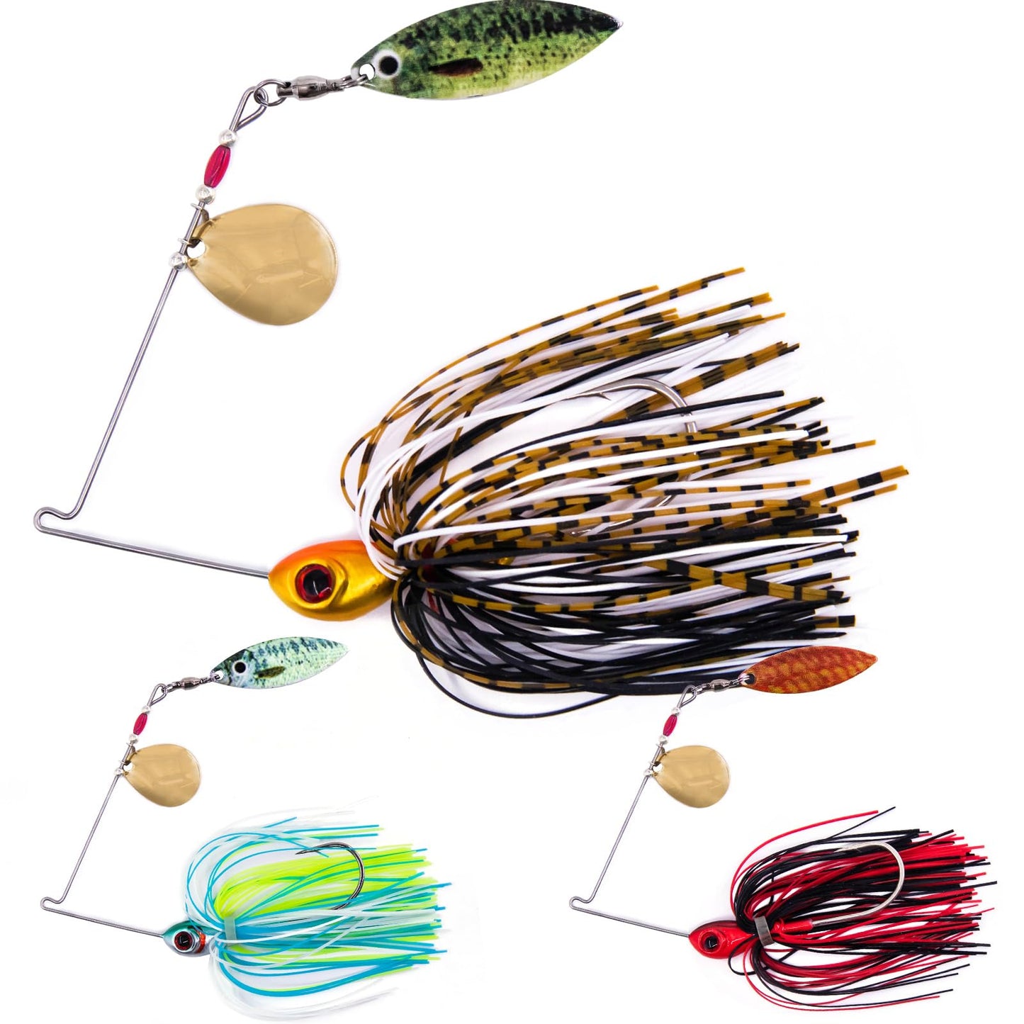 FishTrip Spinner Baits for Bass Fishing3Pcs SpinnerBaits Jig Lures Swimbait Willow Colorado Blade Tandem Spinners (3/16oz)