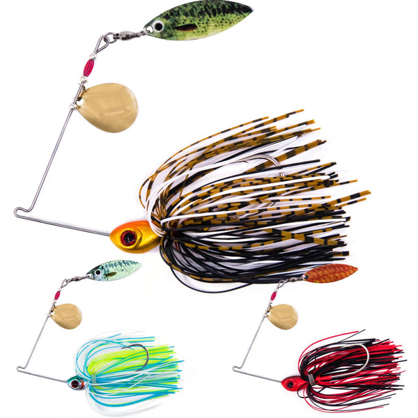 FishTrip Spinner Baits for Bass Fishing3Pcs SpinnerBaits Jig Lures Swimbait Willow Colorado Blade Tandem Spinners (3/16oz)