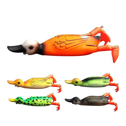 5 Pcs Duck Topwater Fishing Lures for Bass Durable Lifelike Silicone Artificial Soft Bait Trout Fishing Lures Realistic Prop Soft Swimbait Floating Bait with Weedless Hooks for Freshwater Saltwater